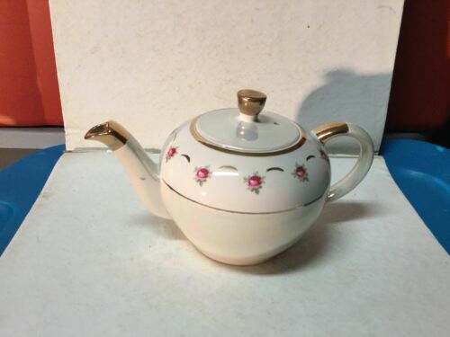 Vintage Heatmaster Red Flower Pattern Gold Trim Teapot, England