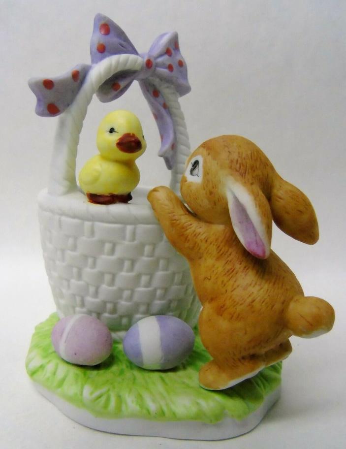 Vintage 1987 Lefton Easter Bunny & Chick Basket Figurine r240
