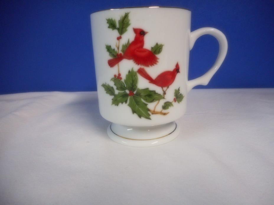Vintage Lefton China Christmas Footed Cup Red Birds and Holly