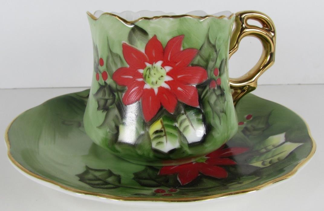 vintage 1953-1971 Lefton China Poinsettia Teacup & Saucer great condition