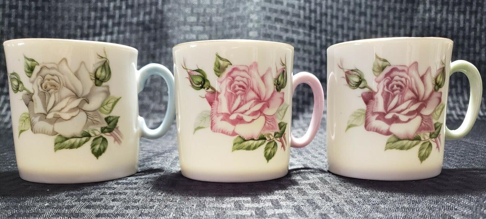 Vintage Set of 3 LEFTON CHINA Hand Painted Cups w Roses & Pastel Handles #170