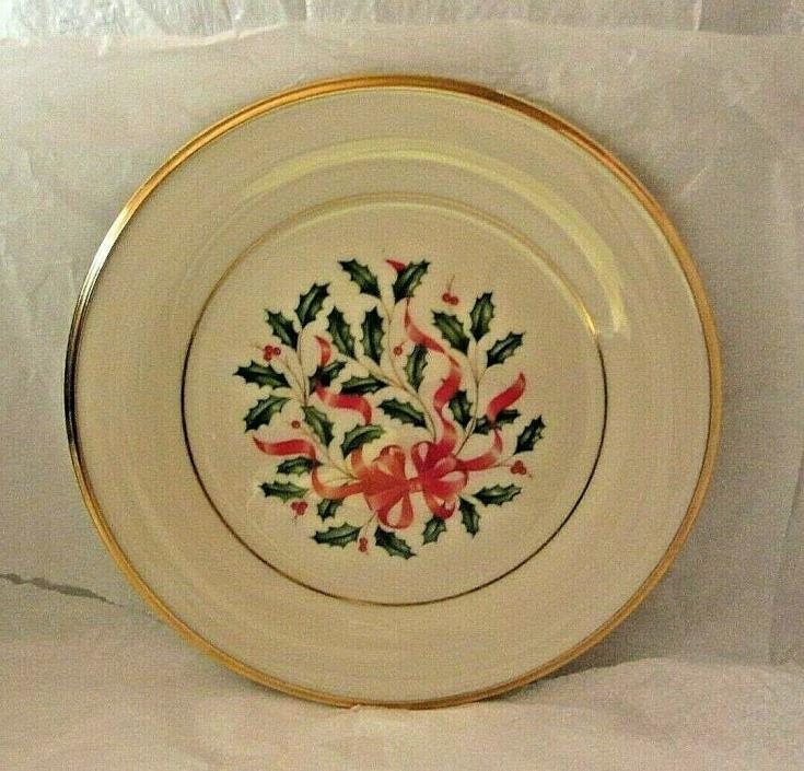 VTG USA Lenox Dimensions Holiday Gold Trim Red Ribbon Accent Salad Plate 8 1/8”