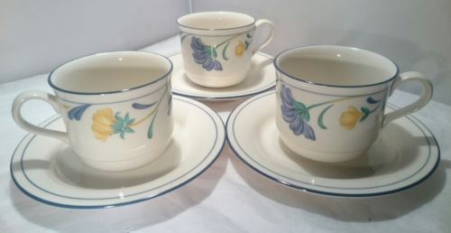 Lenox BUTTERCUPS ON BLUE Cups and Saucers SET OF 3 For the blue patterns