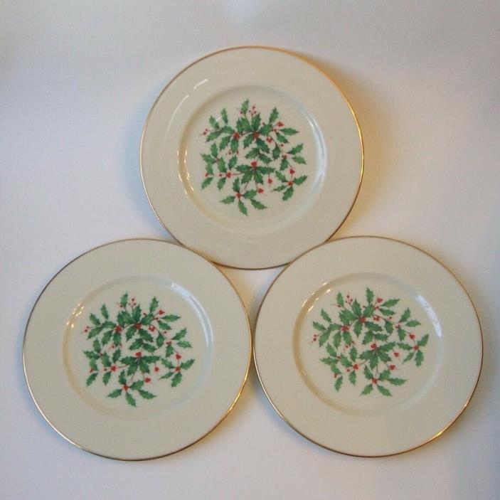 3 Lenox Holiday Special Presidential Salad Plates Holly Berry