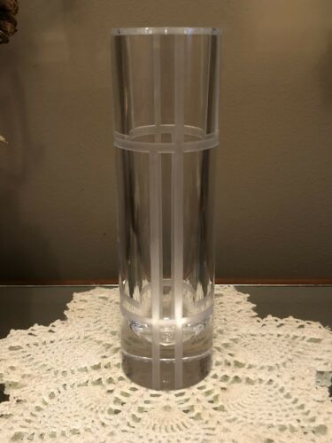 Kate Spade Madison Square New York Cylinder Vase 7 1/2” Crystal Etched Lines