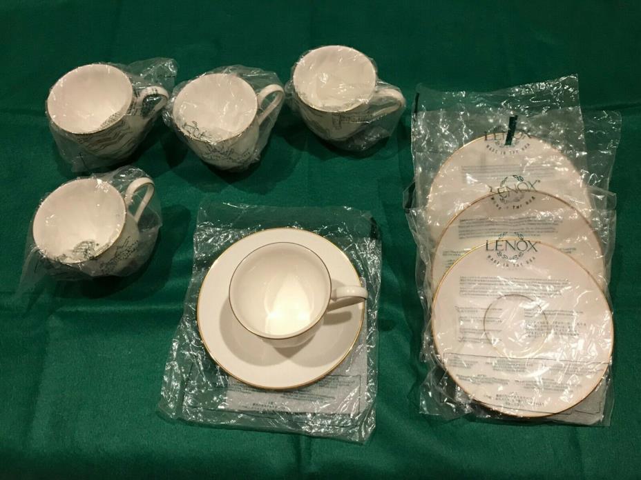 Lenox China Hanna Gold 5 cups and 4 saucers (discontinued) Free Shipping