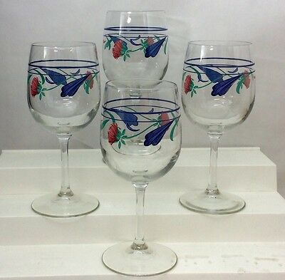 Lenox Poppies on Blue Water Goblets Glasses 12 oz Set of 4