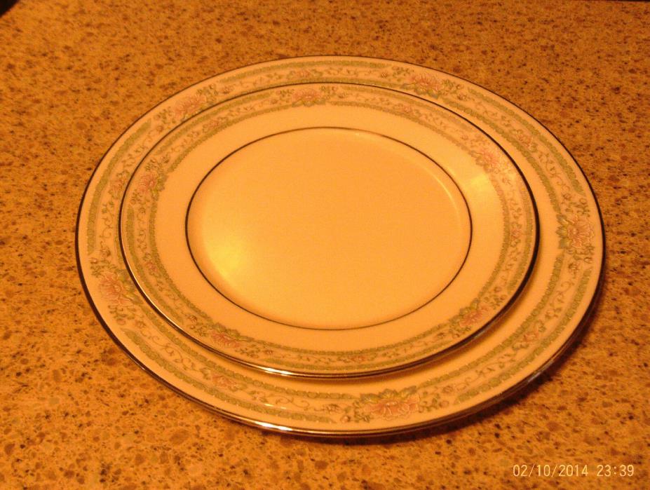LENOX CHARLESTON CHINA SALAD & BREAD BUTTER SILVER TONE TRIMMED PLATE VGUC