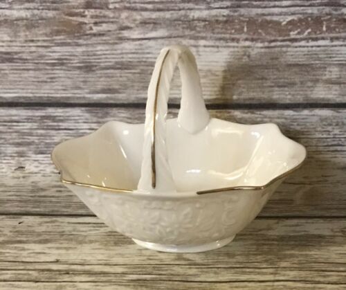 Lenox Gold Trim Basket 6” Candy Dish  Small Vase Embossed