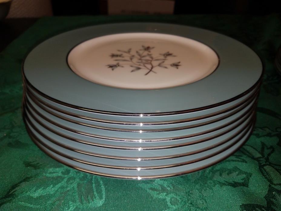 8 Dinner Plates of Lenox Kingsley China Made in USA Platinum Trim X445 MINT