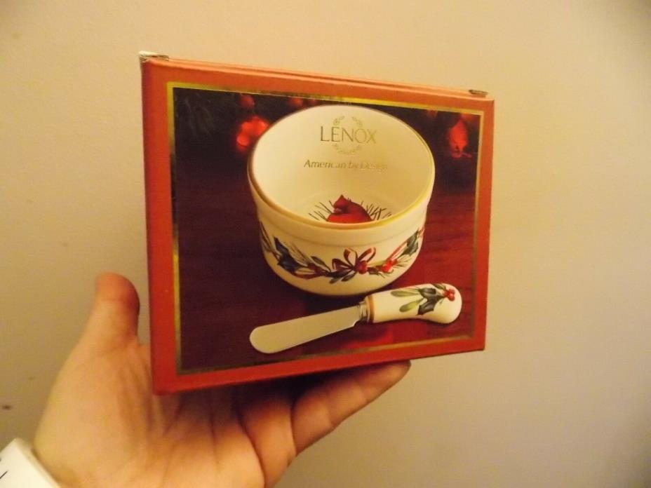 Lenox Winter Greetings Cardinal Dip Bowl 4.5 inch With Spreader Set NIB