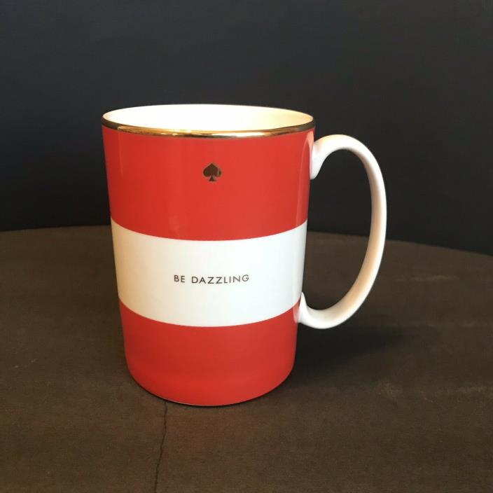 KATE SPADE Lenox Simply Sparkling BE DAZZLING Mug Cup Red White Gold Stripe NEW