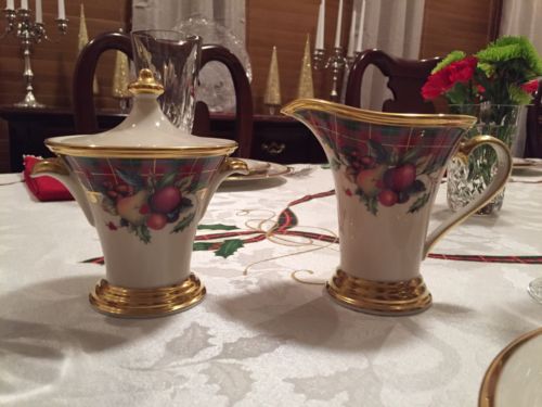 Lenox Holiday Tartan Creamer And Sugar