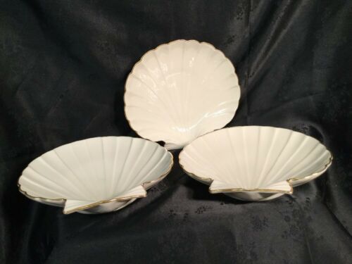 THREE STUNNING Preowned Lenox Ivory Seashell Dishes 24 Kt. Gold Trim 7
