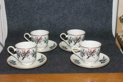 4 LENOX WINTER GREETINGS FOOTED CUPS AND SAUCERS SETS GREAT SHAPE