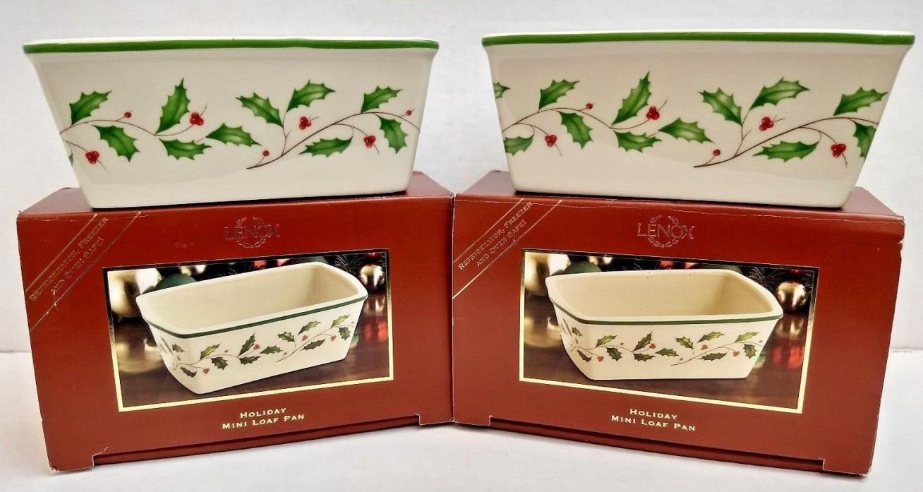 LENOX Christmas Holiday Holly Berry Set of 2 Mini Loaf Pans New