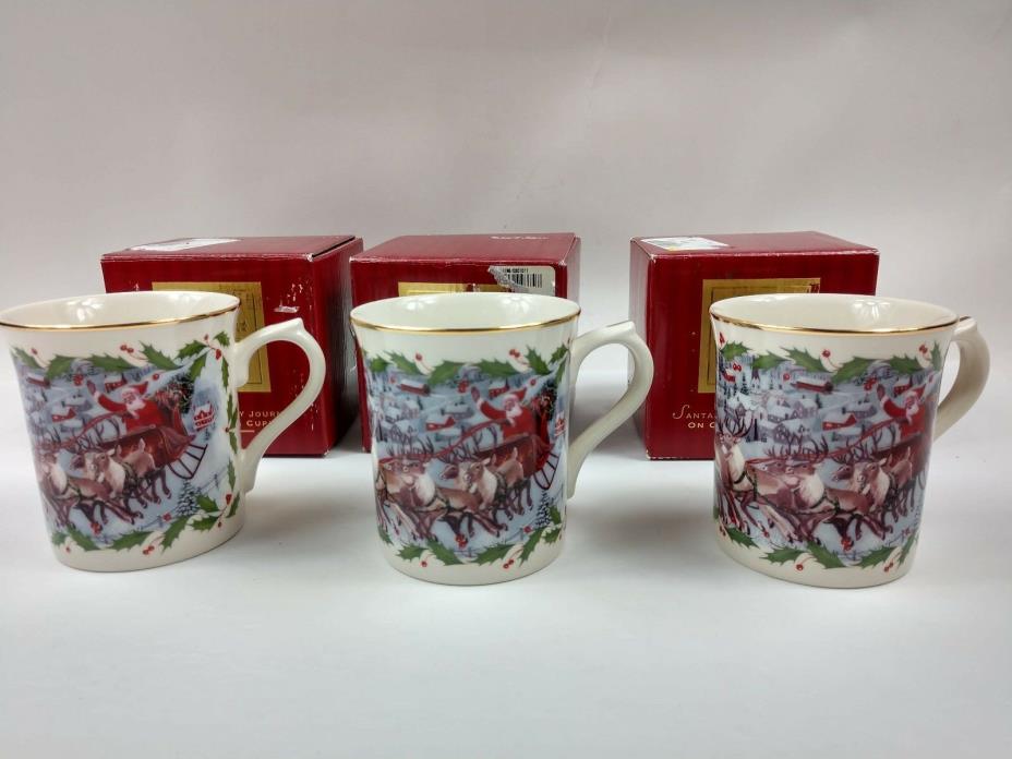 Lenox Fine Porcelain Santa's Holiday Journey On Cupid On Comet Mug Cup Gold Trim