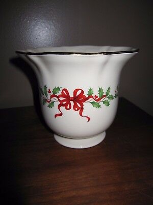 Lenox Holiday Gold Red Ribbon Planter Say it with Silk