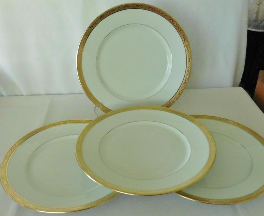 Raynaud Limoges Ceralene AMBASSADOR Dinner Plates (4) Gold Encrusted ** Verge