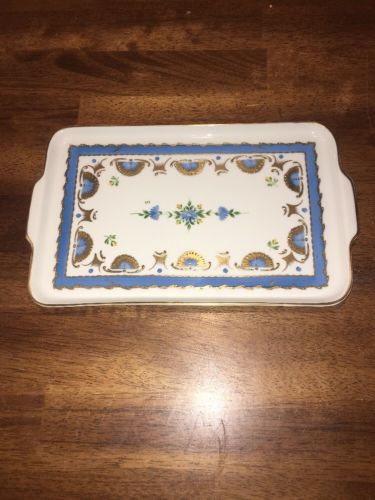 Limoges Antique Hand Painted Signed Tray Blue Flowers Gold EC