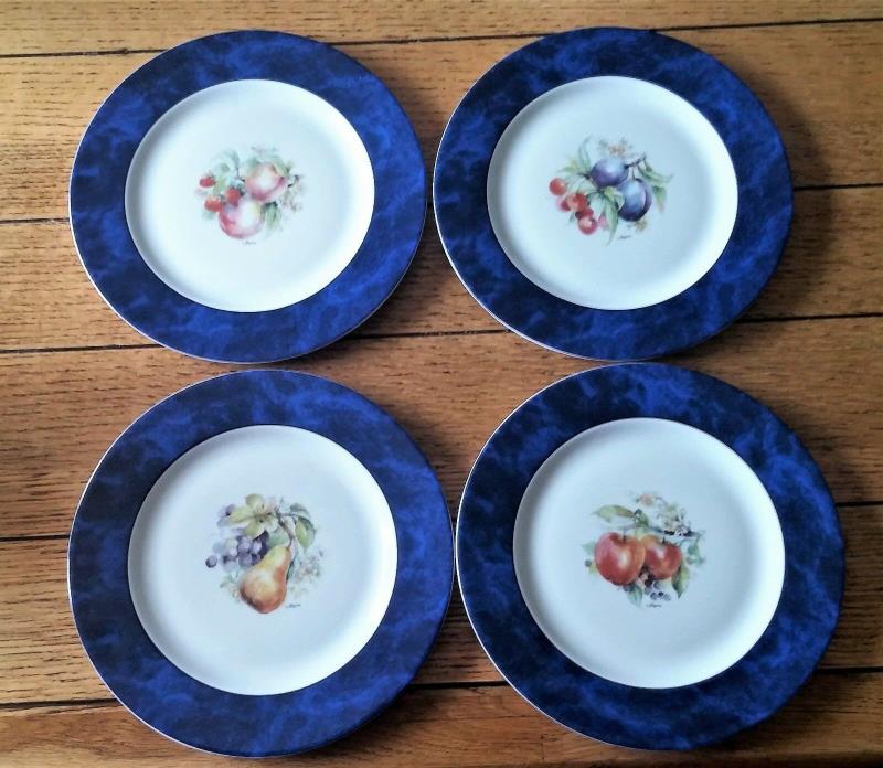 Philippe Deshoulieres Limoges Set of 4 Scala Fruits Blue plates 8.5