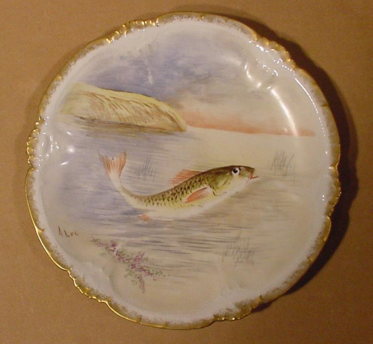 Old Abbey Limoge Signed Hand Painted Fish Plates Made in France