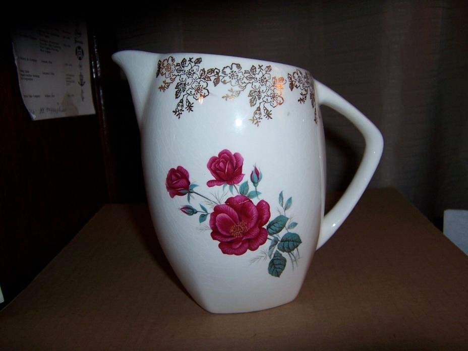 VINTAGE LORD NELSON POTTERY ENGLAND SLANTED  28 OZ MILK PITCHER RED ROSES