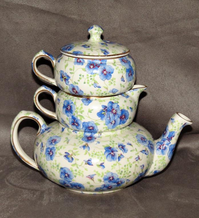 CHINTZ LORD NELSON WARE ENGLAND STACKING TEAPOT IN PANSY PATTERN GREAT COLOR