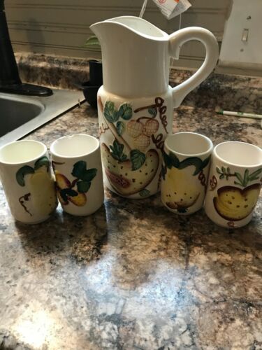 Vintage  Ceramic 5pc Juice pitcher  & 4 fruit cups   **4 cups only**
