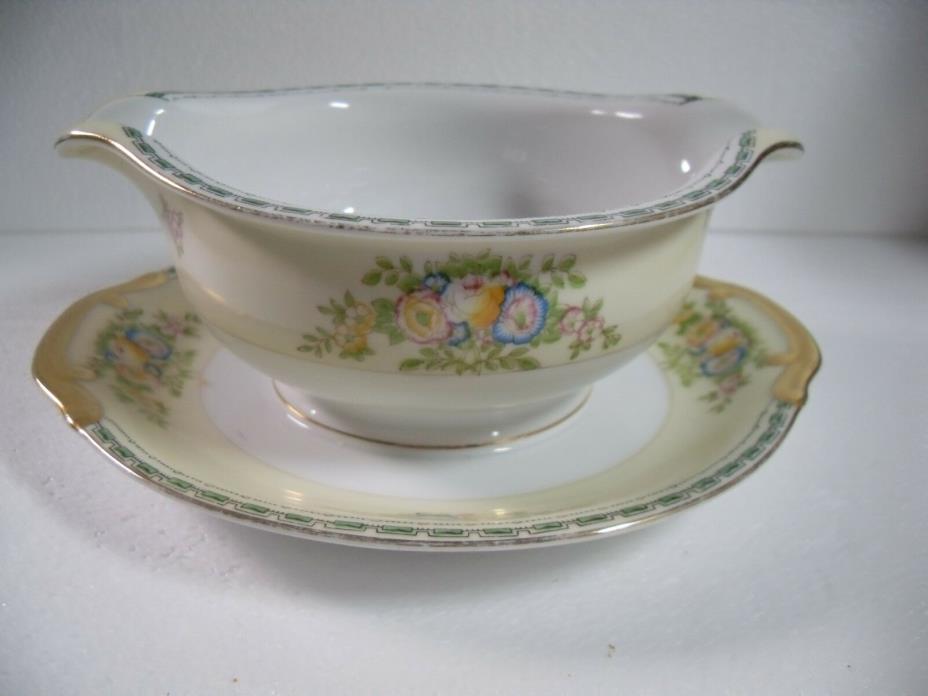 Vintage Meito China Handpainted Sauce Gravy Boat w/ Attached Underplate ~ Japan