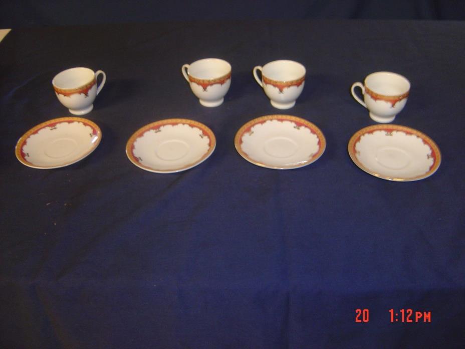 lot of 8 VINTAGE CUP AND SAUCER , Miniture, NOGOYA, JAPAN WHITE GOLD TRIM