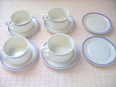 Set 4 Royal Sealy Demitasse Cups Saucers w/2 Extra Saucers Japan White 35/5A