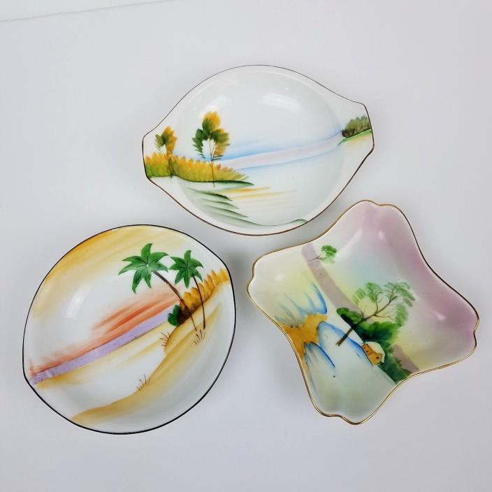 Meito China Hand Painted Bowls Dishes Set Of 3 Jonroth Studios Made In Japan Vtg
