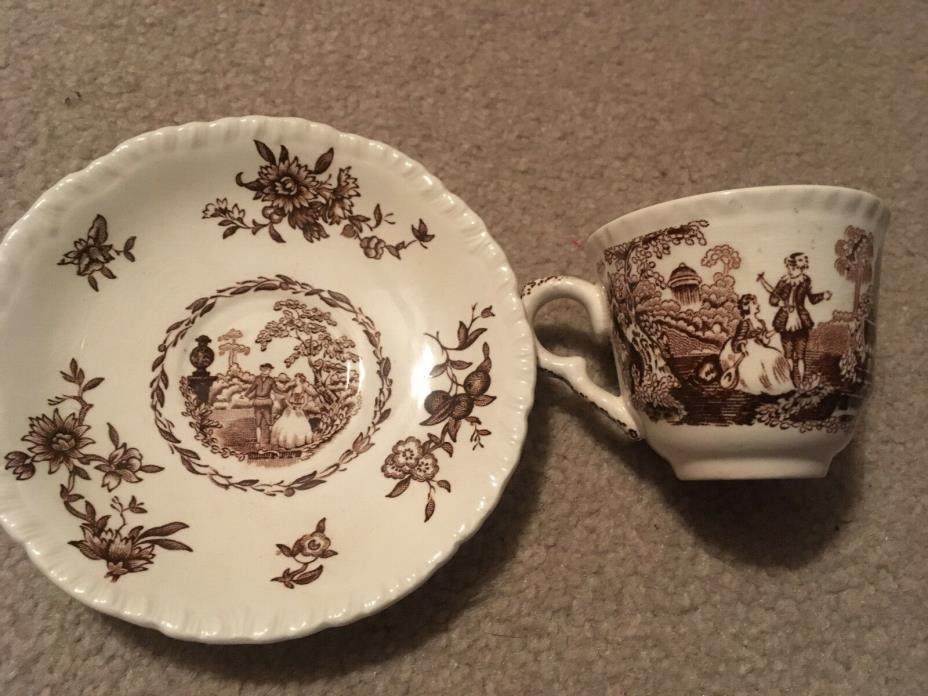 Vintage Mason's Ironstone China Tea Cup and Saucer Brown Country Courting Design