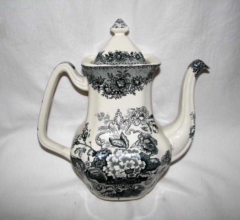 green transferware Mason's England Ascot Coffee Pot toile
