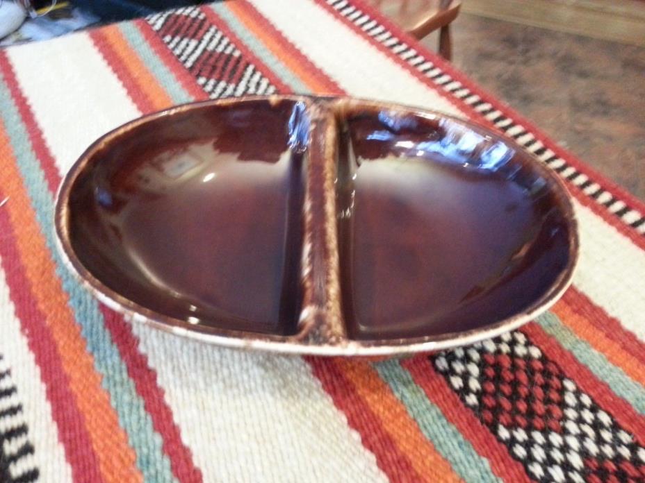 McCoy Brown Drip Kathy Kale Ceramic Divided Serving Bowl