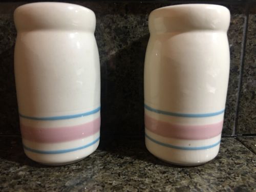 McCoy Creamer Pitcher Pink and Blue Bands Stone Craft USA – Zsinta