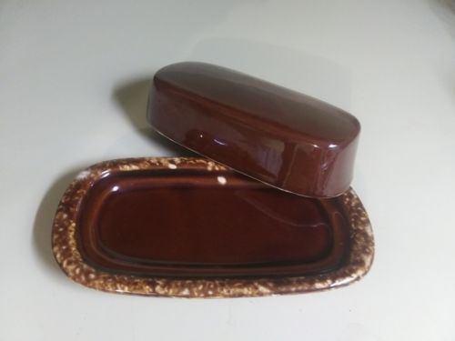 NICE Vintage Mccoy Brown Drip Pottery Covered Butter Dish Piece 7013 USA