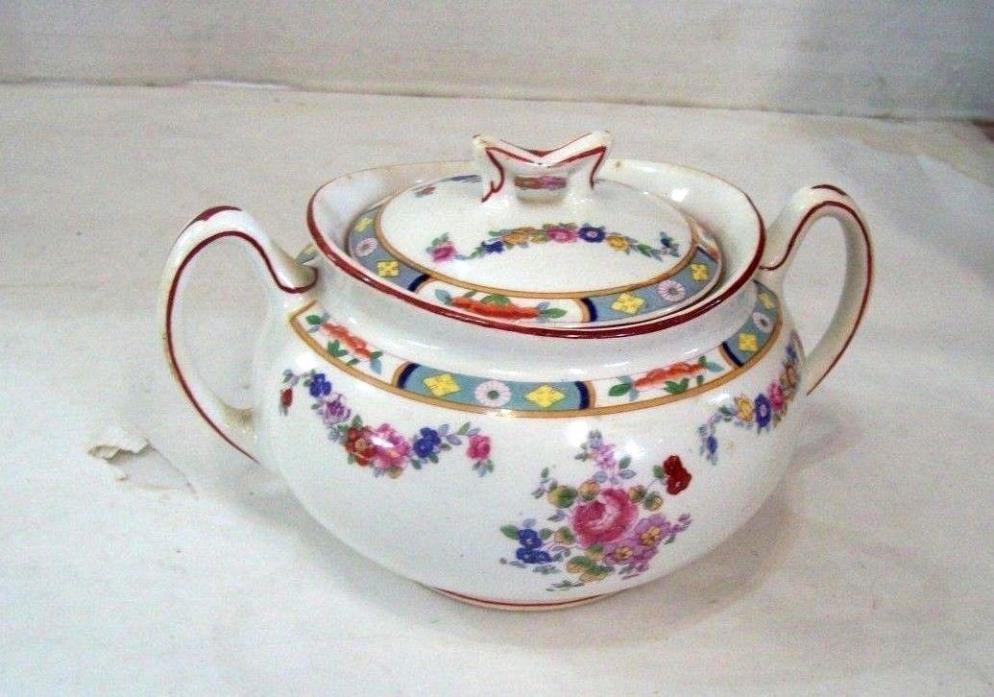 J & G Meakin Richmond White Floral Swag Sol Backstamp Sugar Bowl + Lid