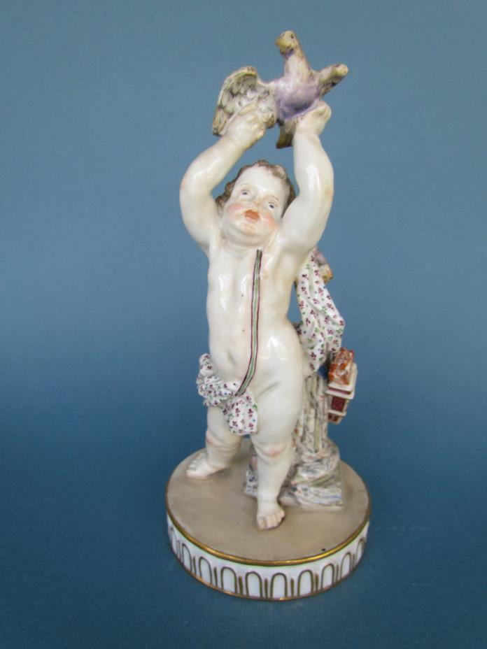 Antique Meissen Porcelain Figurine Cherub Putti Cupid With Birds c.1880