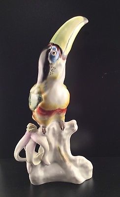 RARE! Antique Meissen Porcelain Toucan with Orchid Figurine Bird Paul Walther