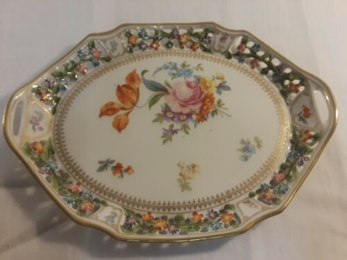 Antique Meissen Porcelain Scattered Flowers Serving Bowl Reticulated Gorgeous