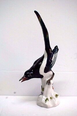 Antique Meissen Magpie bird figurine 8 inches tall, cross sword mark model A286