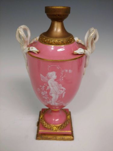 Meissen Pate Sur Pate Pink Porcelain Urn With Snake Handles