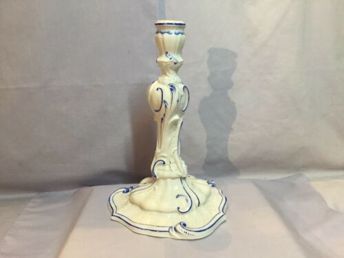 Vintage MEISSEN 9-1/2” Rococo Style BLUE & WHITE CANDLESTICK 1 Chip On Base