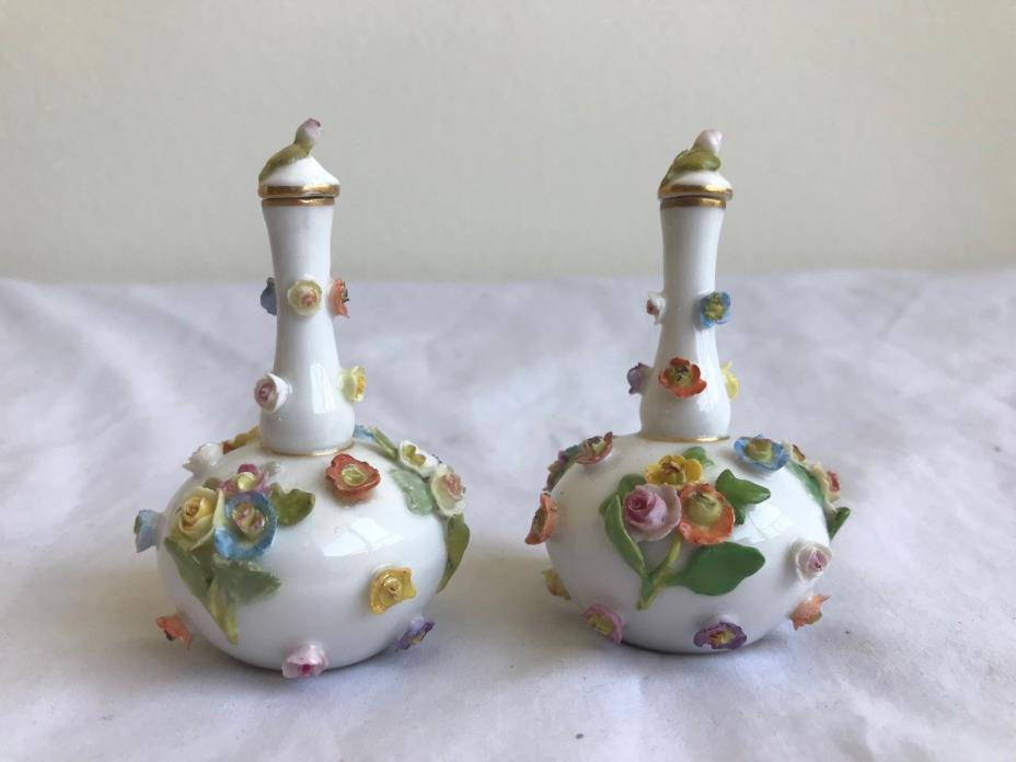 Pair of 19th Century Meissen Miniature Porcelain Perfume Bottles with Top