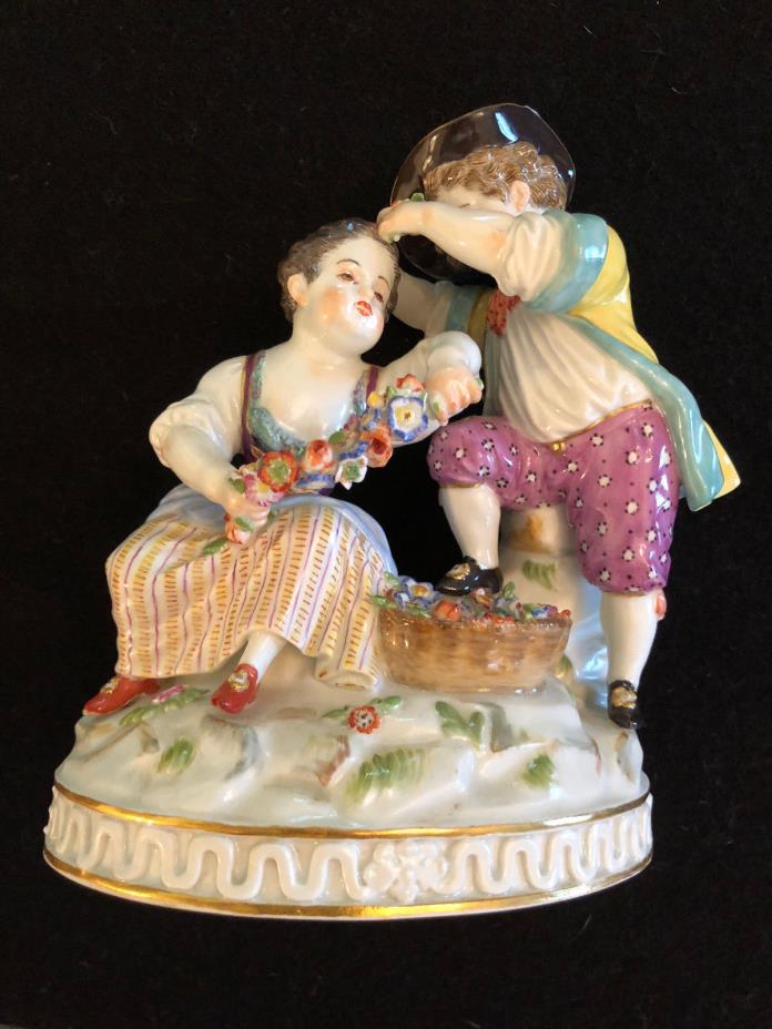 Meissen 19c Porcelain Figural Group of a Couple Collecting Flowers