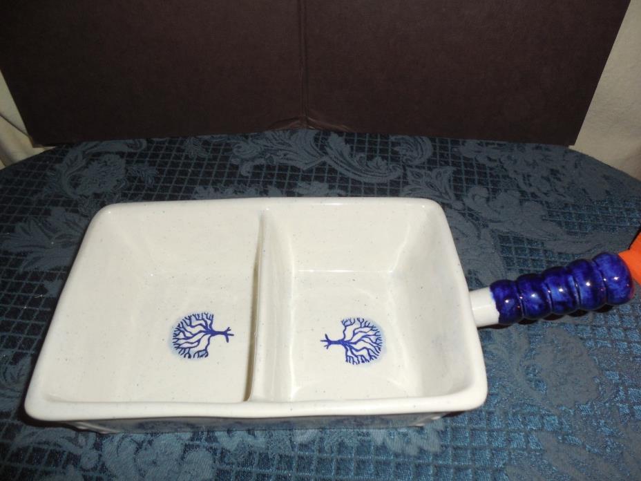 VTG POPPYTRAIL BY METLOX DIVIDED SERVING DISH WITH HANDLE HOUSE TREE DESIGN EUC