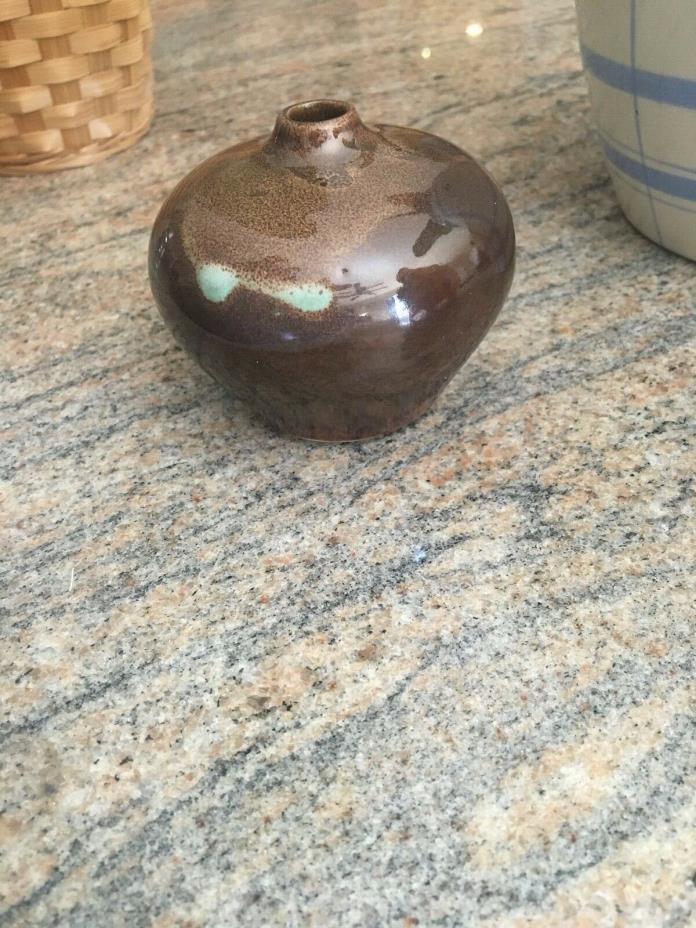 Vintage Laslo For Mikasa Japan Brown Glaze Stoneware Bud Vase