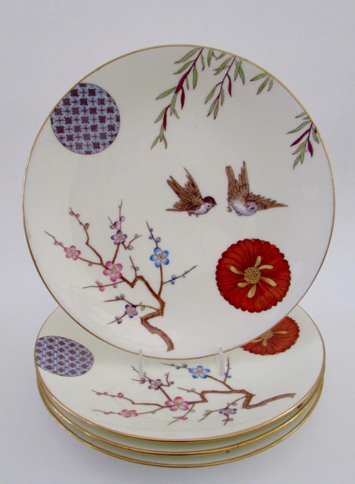 Antique MINTON England Asian Aesthetic Movement Essex Bird Plates Set 4